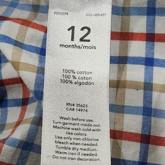 Carter's Toddler Boys Plaid Collared Button Down Dress Shirt, Size 12M - Picture 5 of 6